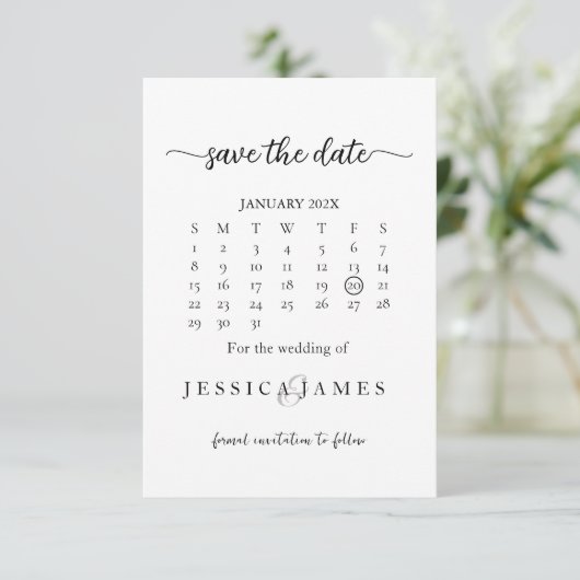 Minimale und schicke Schwarz-Weiß-Hochzeit Save The Date (Stehend Vorderseite)
