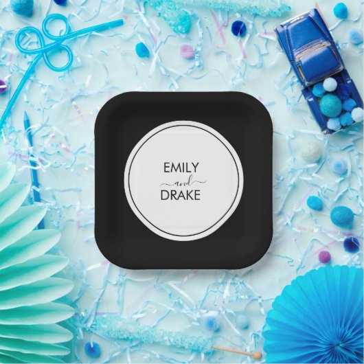 Minimale und schicke Schwarz-weiße Hochzeit Pappteller (Party)