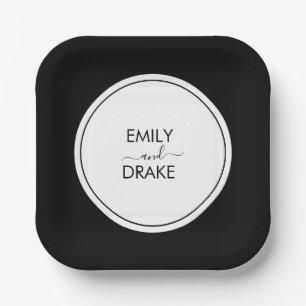 Minimale und schicke Schwarz-weiße Hochzeit Pappteller