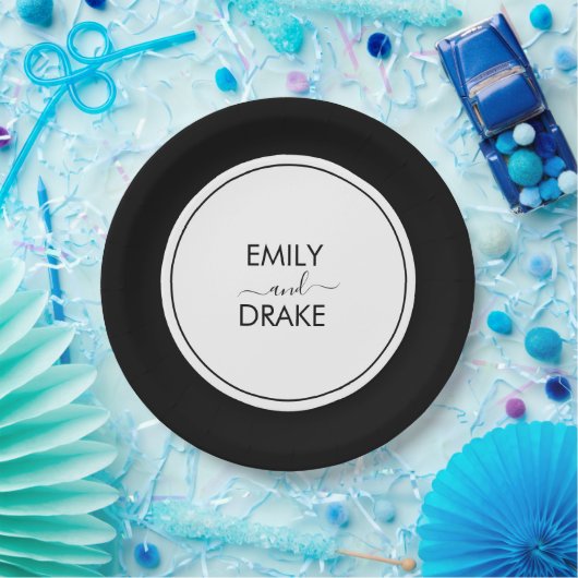 Minimale und schicke Schwarz-weiße Hochzeit Pappteller (Party)