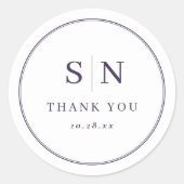 Minimale und schicke Weiß und Lila Hochzeit Runder Aufkleber (Vorderseite)