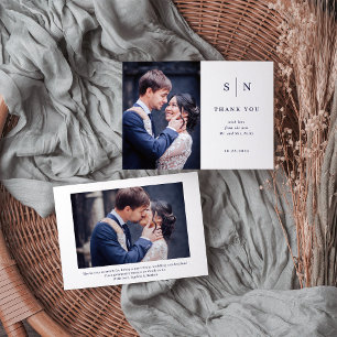 Minimale und schicke Weiß und Marine Zwei-Foto Hoc Dankeskarte