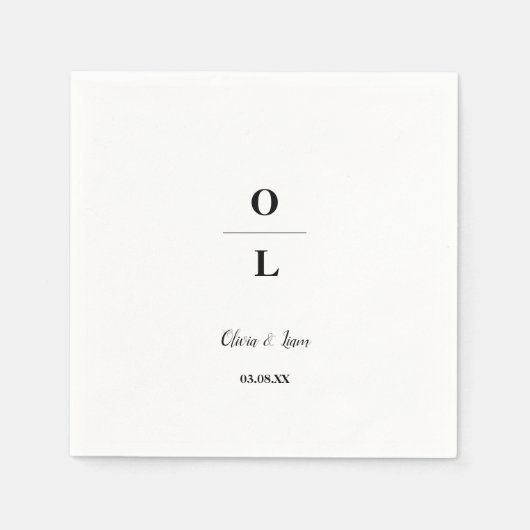 Minimale und schicke Weiß- und Schwarz-Hochzeit Serviette (Vorderseite)