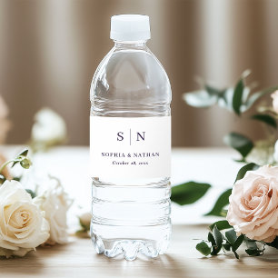 Minimale und schicke weiße und violette Monogramm- Wasserflaschenetikett