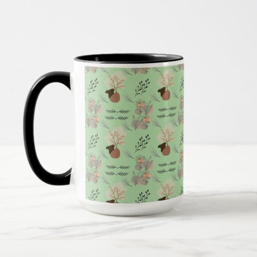 Minimale Vase, Federn und florale Boho-Kunst- Tasse (Links)