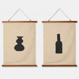 Minimale Vasen Wandteppich Mit Holzrahmen