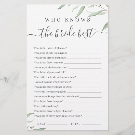 Minimale Vegetation, die das beste Spiel der Braut (Vorderseite)