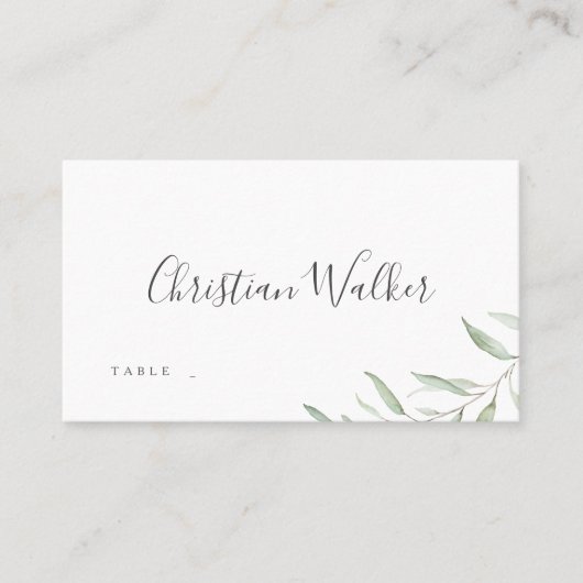 Minimale Vegetation rustikale Hochzeit Platzkarte (Vorderseite)