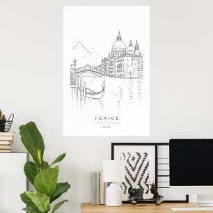 Minimale Venedig-Linienkunst Venedig-Kanal-Wand Poster