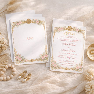 Minimale viktorianische Blumen Gold Muslimische Ni Einladung