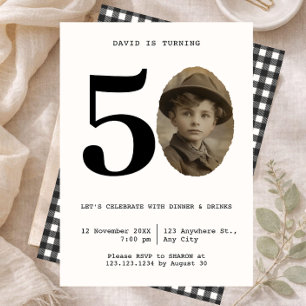 Minimale Vintage-Fotos zum 50. Geburtstag Einladung