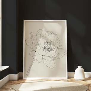 Minimale Vintage-Pfingstrose-Floral-Linienkunst Sc Poster