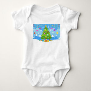 Minimale Vintage-Weihnachtsgeschenke Kiefer Baumde Baby Strampler