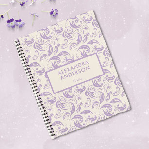 Minimale Violet Botanische Blätter Wirbel Muster Notizblock