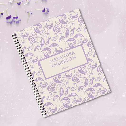 Minimale Violet Botanische Blätter Wirbel Muster Notizblock