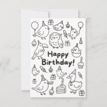 Minimale Vogel-Doodle-Geburtstagskarte