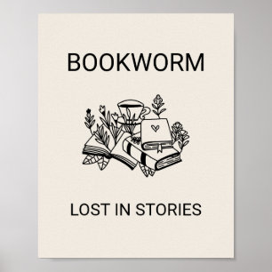 Minimale Wandkunst Poster Bücherwurm (Boho Neutr