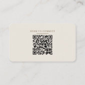 Minimale warme beigefarbene Leinenstruktur QR-Code Visitenkarte (Rückseite)