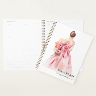 Minimale Wasserfarb-Hochzeitskleid-Brautparty Planer