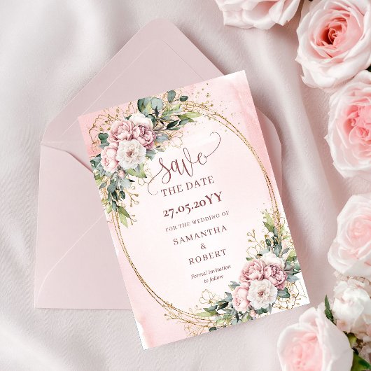 Minimale Wasserfarbe Blush Rosa Blumen Save The Da Date