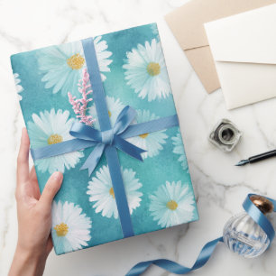 Minimale Wasserfarbmuster Blaue Minze Gänseblümche Geschenkpapier