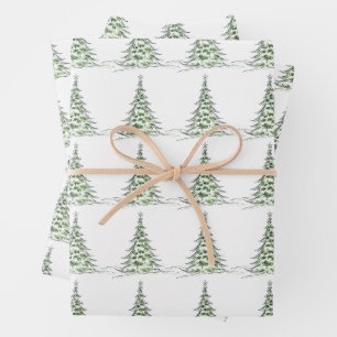 Minimale Watercolor-Tannenbaum-Feiertagsverpackung Geschenkpapier Set