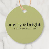 Minimale Weihnachten | Merry and Bright Olive Gree Geschenkanhänger (Vorderseite)