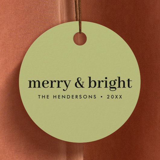 Minimale Weihnachten | Merry and Bright Olive Gree Geschenkanhänger