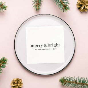 Minimale Weihnachten   Merry and Bright Simple Whi Serviette