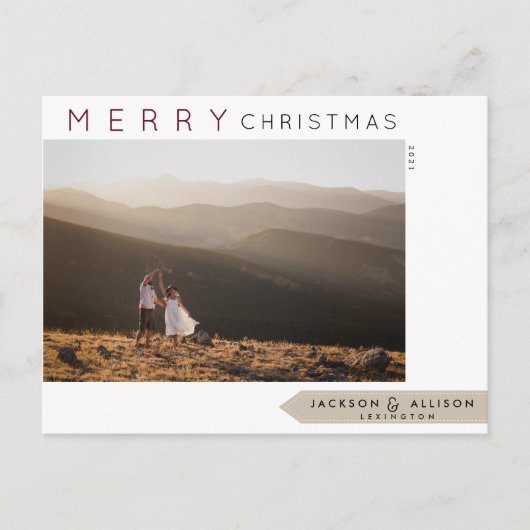 Minimale Weihnachten | Pine Tree and Foto Card Postkarte (Vorderseite)