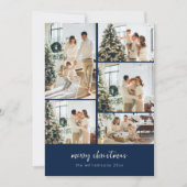 Minimale Weihnachts-Script-Fotocollage Navy Feiertagskarte (Vorderseite)