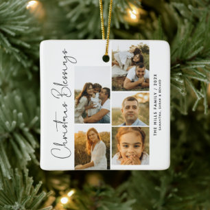 Minimale Weihnachts-Segen-Schrift Familie 5 Fotos Keramikornament