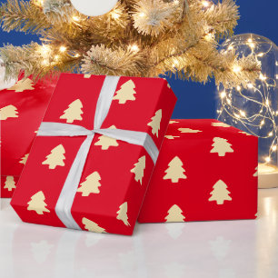 Minimale Weihnachtsbaum Rot & Hellgelb Muster Geschenkpapier