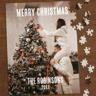 Minimale Weihnachtserinnerung für Paarfotos Puzzle
