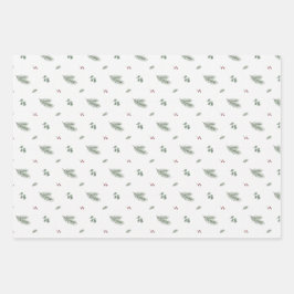 Minimale Weihnachtsmuster, Kiefer, Beeren Geschenkpapier Set