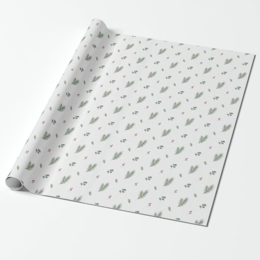 Minimale Weihnachtspattern, Kiefer, Beeren Geschenkpapier (Ungerollt)