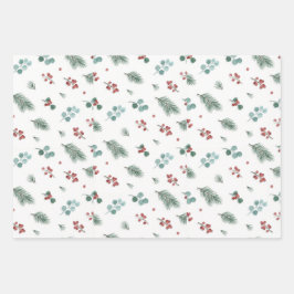 Minimale Weihnachtspattern, Kiefer & Beeren  Geschenkpapier Set