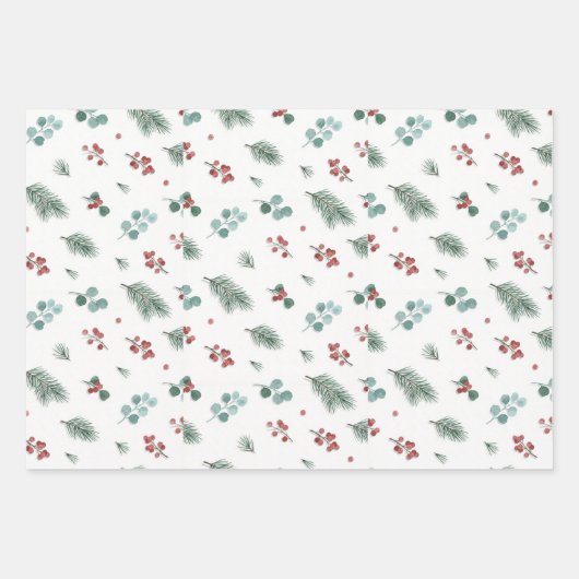 Minimale Weihnachtspattern, Kiefer & Beeren  Geschenkpapier Set (Vorderseite)