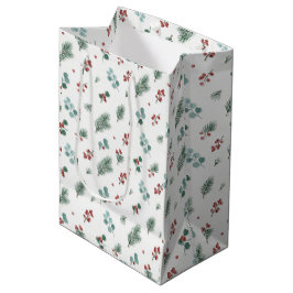 Minimale Weihnachtspattern, Kiefer & Beeren Mittlere Geschenktüte