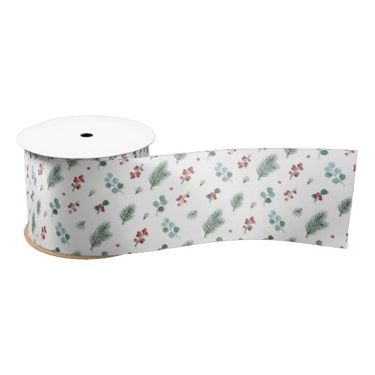 Minimale Weihnachtspattern, Kiefer & Beeren  Satinband (Spule)
