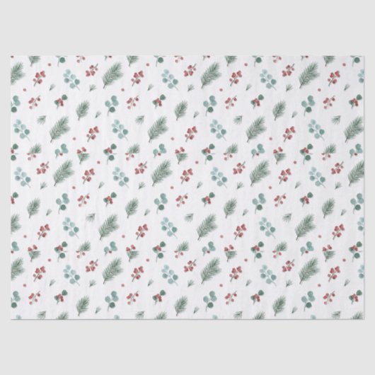 Minimale Weihnachtspattern, Kiefer & Beeren  Seidenpapier (Vorderseite)