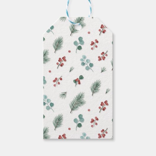 Minimale Weihnachtspattern, Kiefern & Beeren  Geschenkanhänger (Vorderseite)