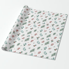 Minimale Weihnachtspattern, Kiefern & Beeren  Geschenkpapier