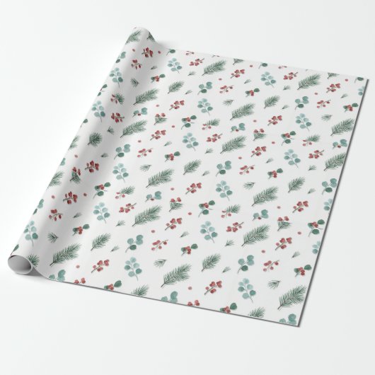 Minimale Weihnachtspattern, Kiefern & Beeren  Geschenkpapier (Ungerollt)