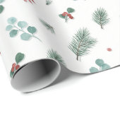 Minimale Weihnachtspattern, Kiefern & Beeren  Geschenkpapier (Rolleneckpunkt)