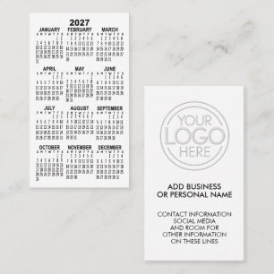 Minimale Weiße 2027 Mini-Kalender mit Logo Visitenkarte