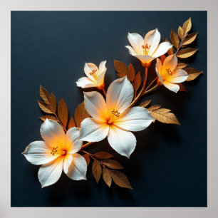 🤍 Minimale Weiße Blütenzweig Botanische Ruhe Natü Poster