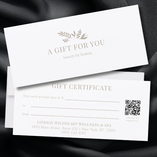 Minimale weiße botanische QR-Code-Geschenkgutschei
