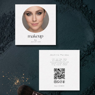 Minimale weiße Foto-MUA-QR-Code-Socials im Quadrat Quadratische Visitenkarte