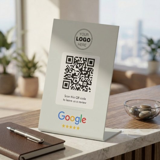 Minimale weiße Google-Review-QR-Code-Logo Sockelschild